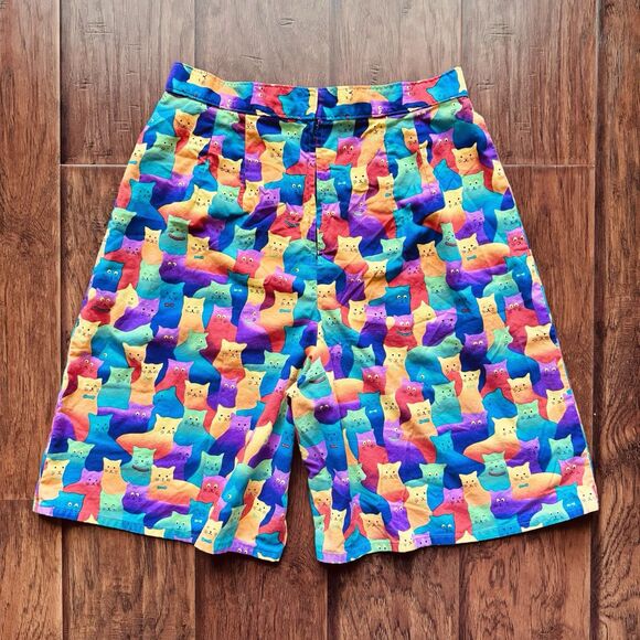 Handmade Rainbow Cat Print Womens Jorts Colorful Festival Pride Waist 29” Size 6 - Picture 3 of 16